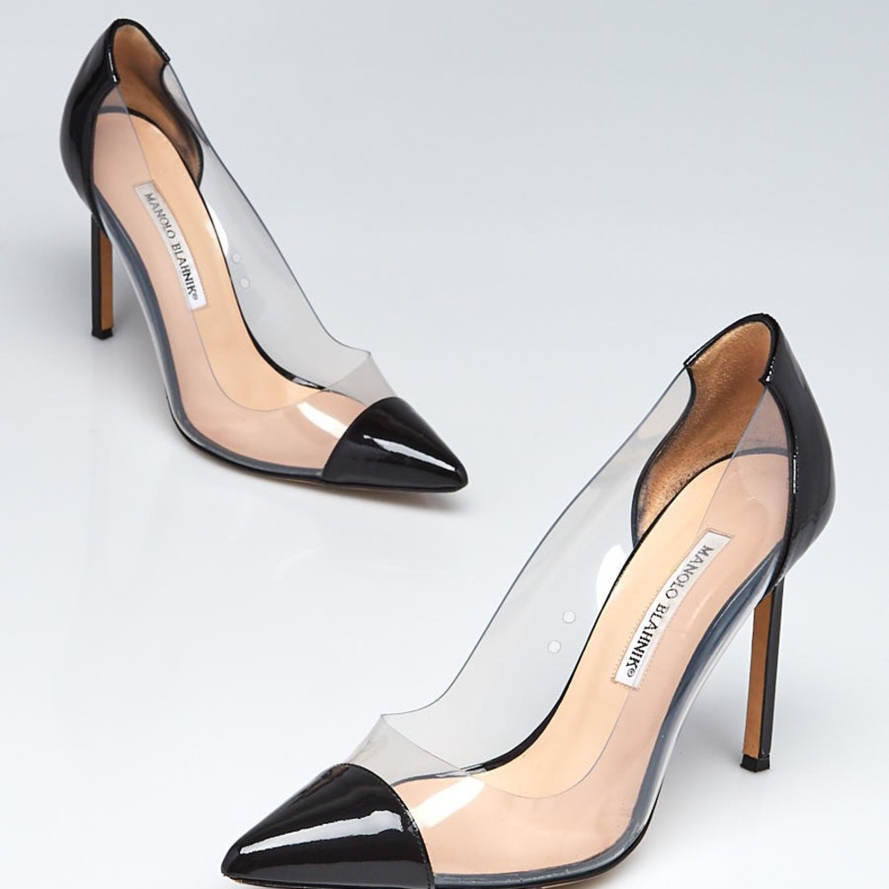 Manolo Blahnik Black Patent Leather/PVC Pumps